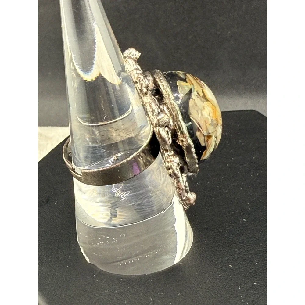 Vintage Silver Tone‎ Cocktail Ring Boho Adjustable Size 8 - Picture 5 of 10